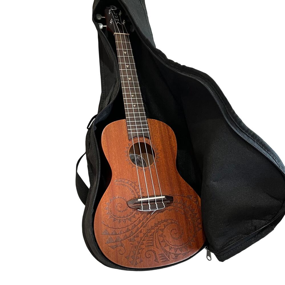 Luna Guitars Tattoo Mahogany Concert Ukulele- Satin Natural with Gig Bag